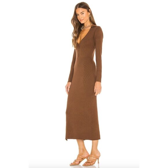 Bardot Collar Knit Dress Chocolate Womens Size Large - Picture 2 of 14